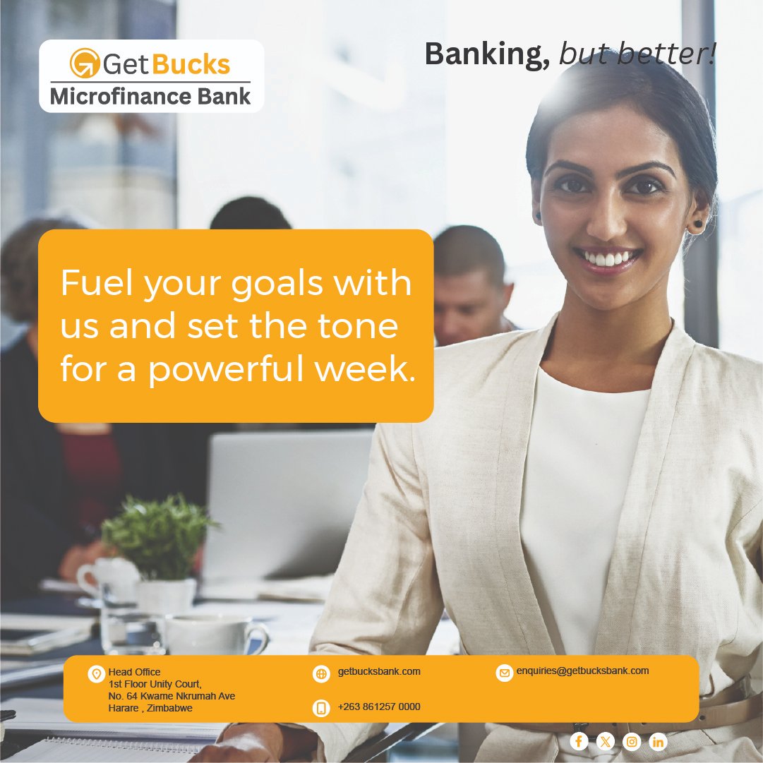 GetBucksBank's tweet image. New week, new opportunities. Apply for a loan today.

#GetBucksZim #microfinancebank #civilservantloans #smeloans