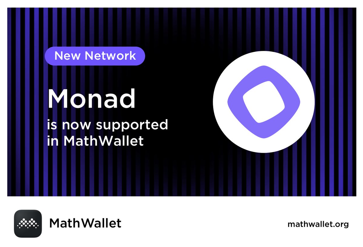 MathWallet's tweet image. MathWallet now supports Monad @monad !

Open your MathWallet, you may:

❤️Switch to Monad
☑️Create or Import wallet
📩Transfer &amp;amp; Deposit
💪Access dApp
mathdapp.store/?blockchain=mo…

#Monad