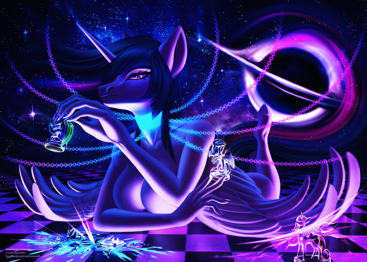 aqualit6's tweet photo. #female #digitalart #mlp #mylittlepony #checkmate #chains #twilightsparkle #alicorn #cosmos #stars #blackhole #space #spike #celestia #blood #cadence #luna #princess #dark #boobs #shattered #glow #neon https://t.co/wU96KGfwON