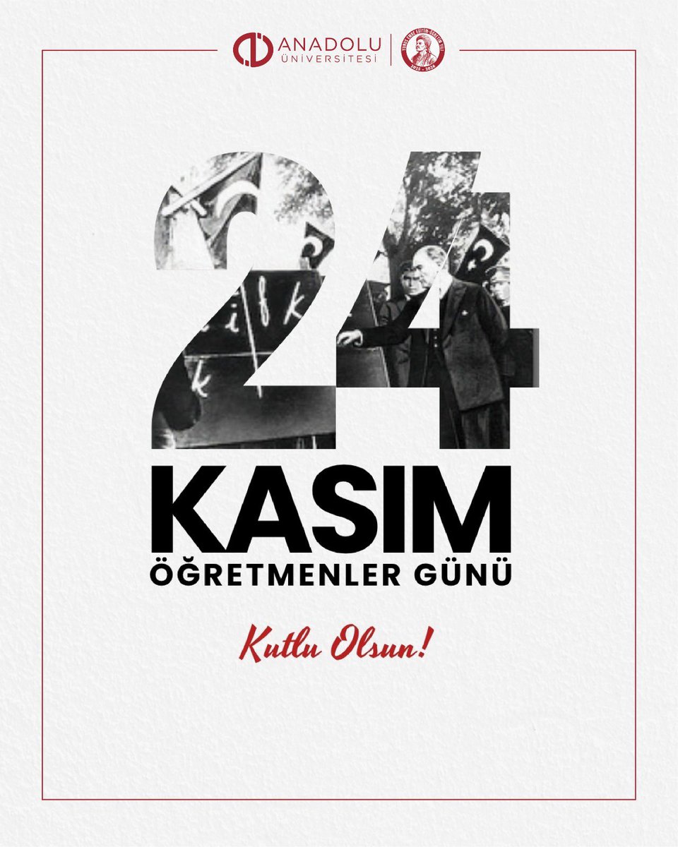 Bilgi, emek ve özveriyle yarınlarımızı şekillendiren tüm öğretmenlerimizin 24 Kasım Öğretmenler Günü kutlu olsun.

#AnadoluÜniversitesi #ÖğretmenlerGünü #24Kasım