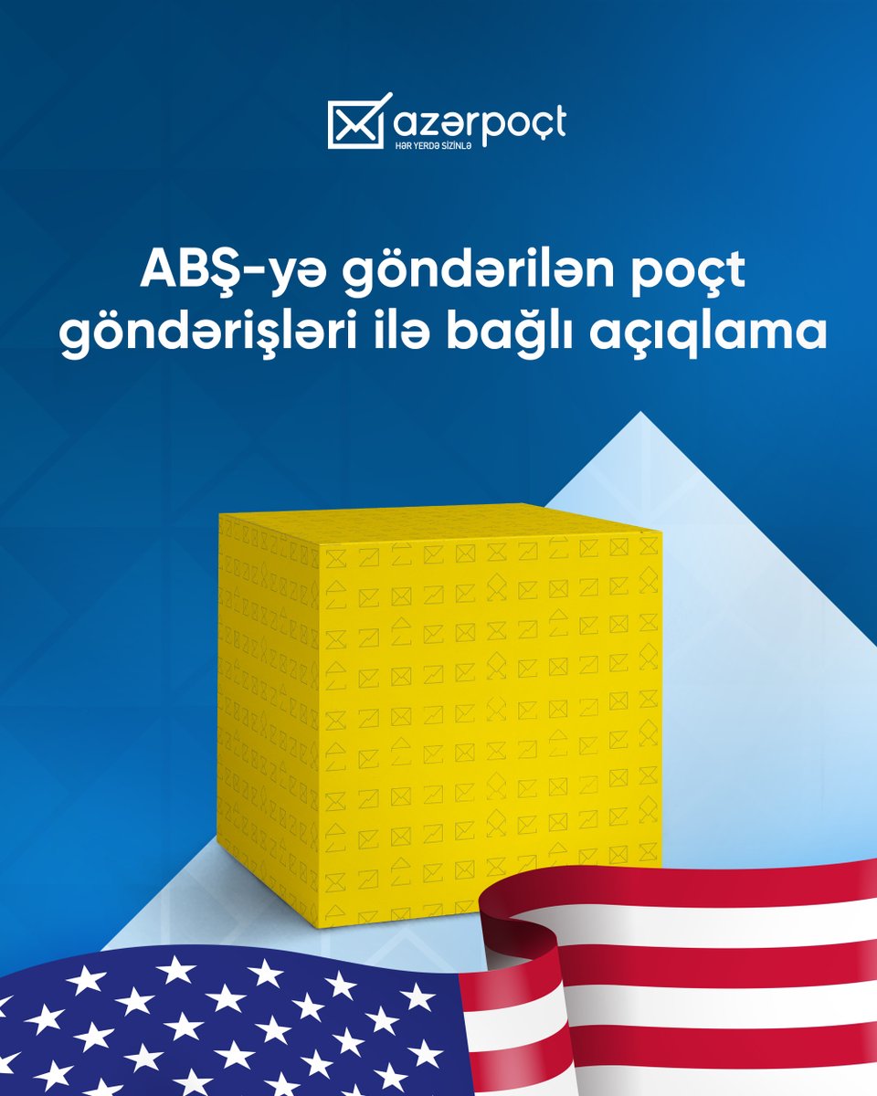 29 avqust 2025-ci il tarixindən Amerika Birləşmiş Ştatlarına (ABŞ) daxil olan bütün mal tərkibli poçt göndərişlərinə dəyərindən asılı olmayaraq gömrük rüsumu tətbiq edilir və bu rüsum bağlama göndərən ölkədə əvvəlcədən ödənməlidir.

Ətraflı: bit.ly/4ijiWXo

#azərpoçt