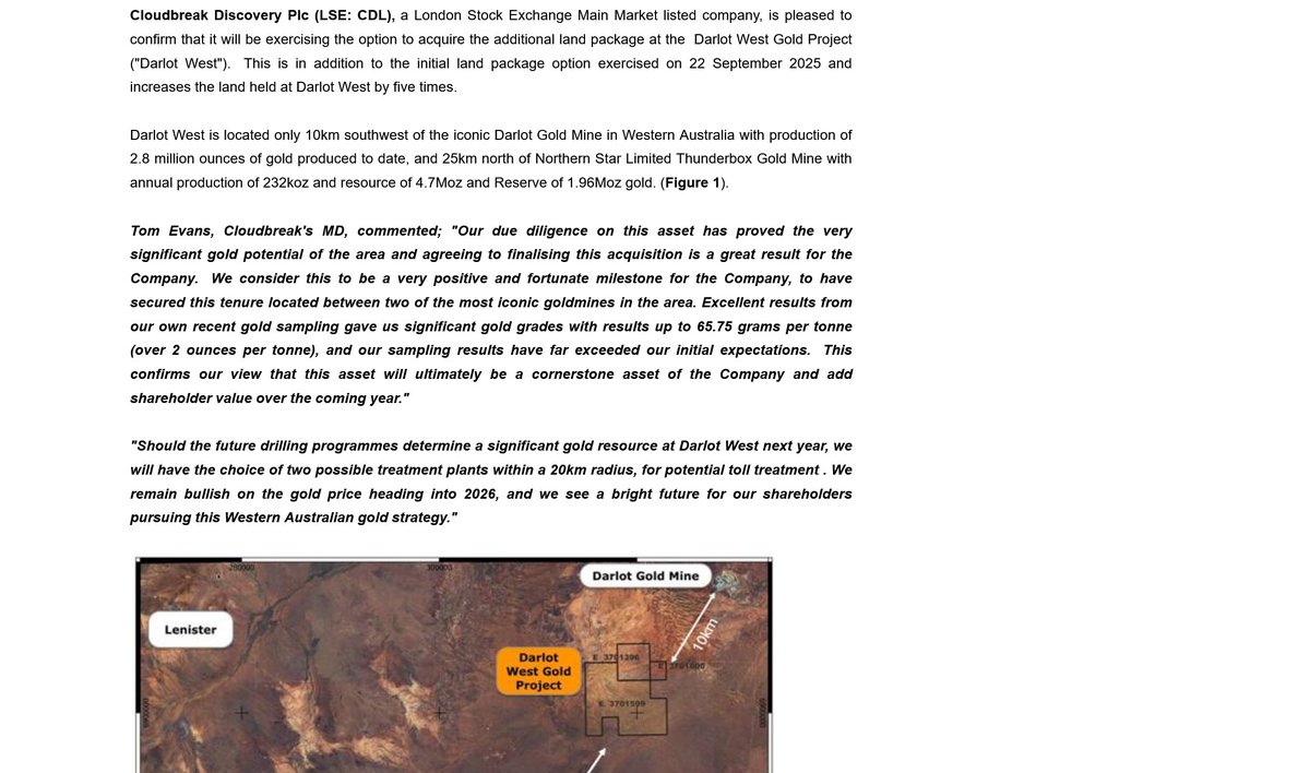 #CDL - 🙂

"Excellent  results from our own recent gold sampling gave us significant gold  grades with results up to 65.75 grams per tonne (over 2 ounces per  tonne), and our sampling results have far exceeded our initial  expectations"

londonstockexchange.com/news-article/C…
