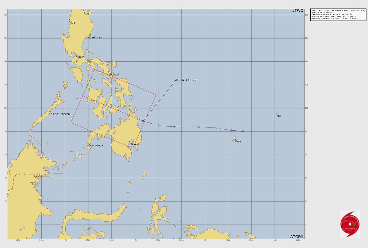 yunyan350's tweet image. #WesternPacific
#tropicalcyclone
#typhoon
菲律賓以東熱帶擾動 #92w 正在發展中它將會于今晚已25±5kts的強度登陸菲律賓，隨後將穿過菲律賓西移入南中國海發展未來它將會發展為TD33W。