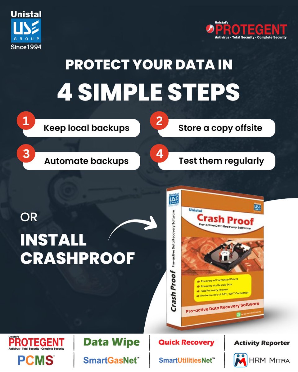 UnistalGlobal's tweet image. Backup your data in a few steps or let CrashProof by Unistal do it for you automatically while you relax.
It’s easier than any backup hack out there.
Try it now. Buy today.

#Unistal #CrashProof #DataBackup #CyberSecurity  #DataProtection