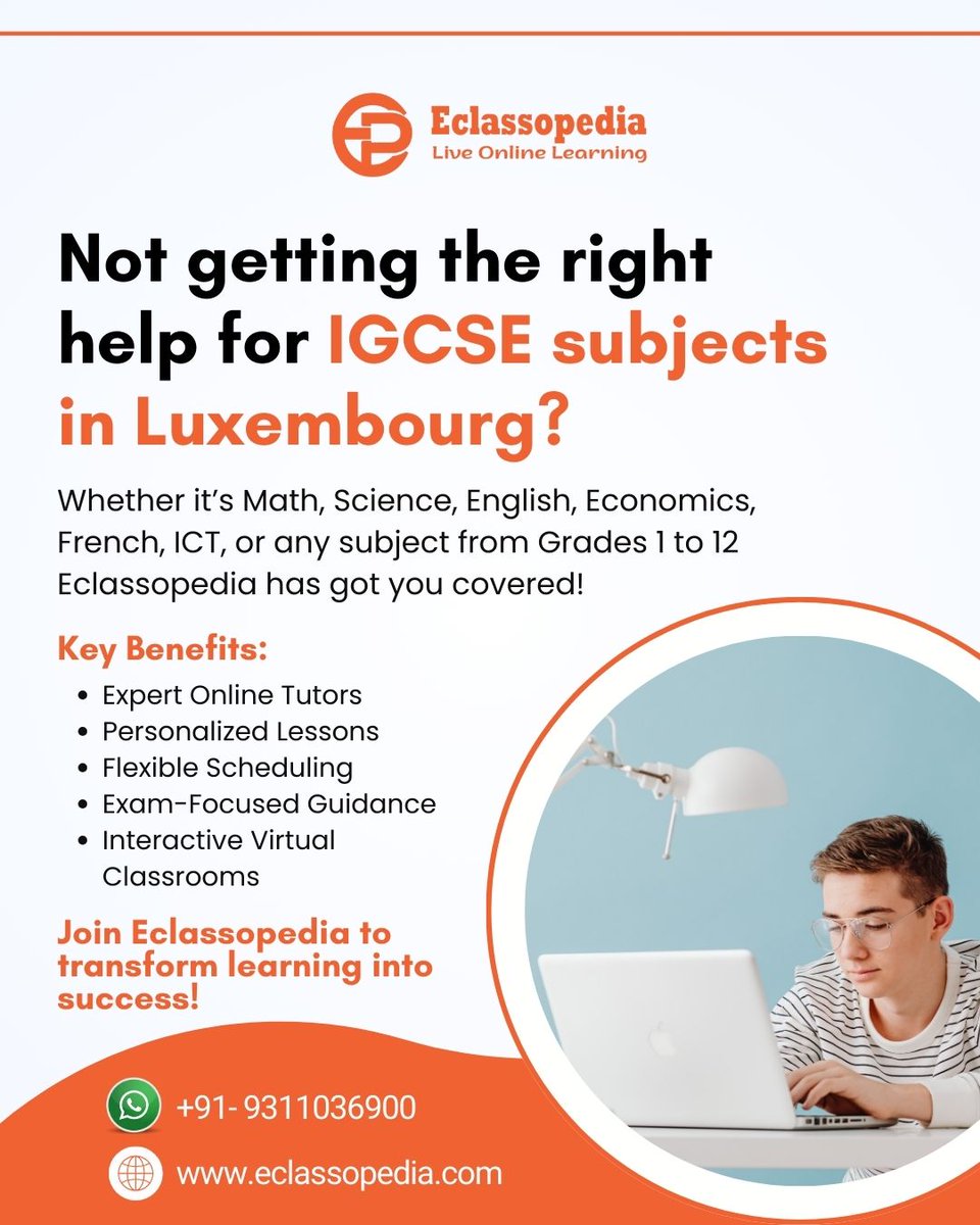 eclassopedia's tweet image. Not getting the right help for IGCSE subjects in Luxembourg? 📚 

Get expert online tutoring for all subjects and Grades 1–12 with Eclassopedia!

🎯 Personalized lessons | Flexible scheduling | Exam-focused guidance  

#IGCSE #LuxembourgEducation #OnlineTutoring #Eclassopedia