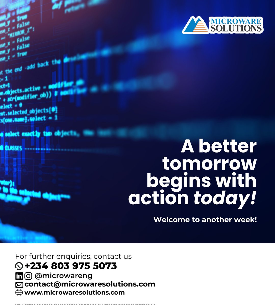 microwareng's tweet image. At Microware Solutions, every solution we offer is a step toward the future your business deserves.

Happy Monday! Let’s build something powerful this week.

#microwaresolutions #erpsoftware #businesssolutions #erpforbusiness #digitaltransformation
