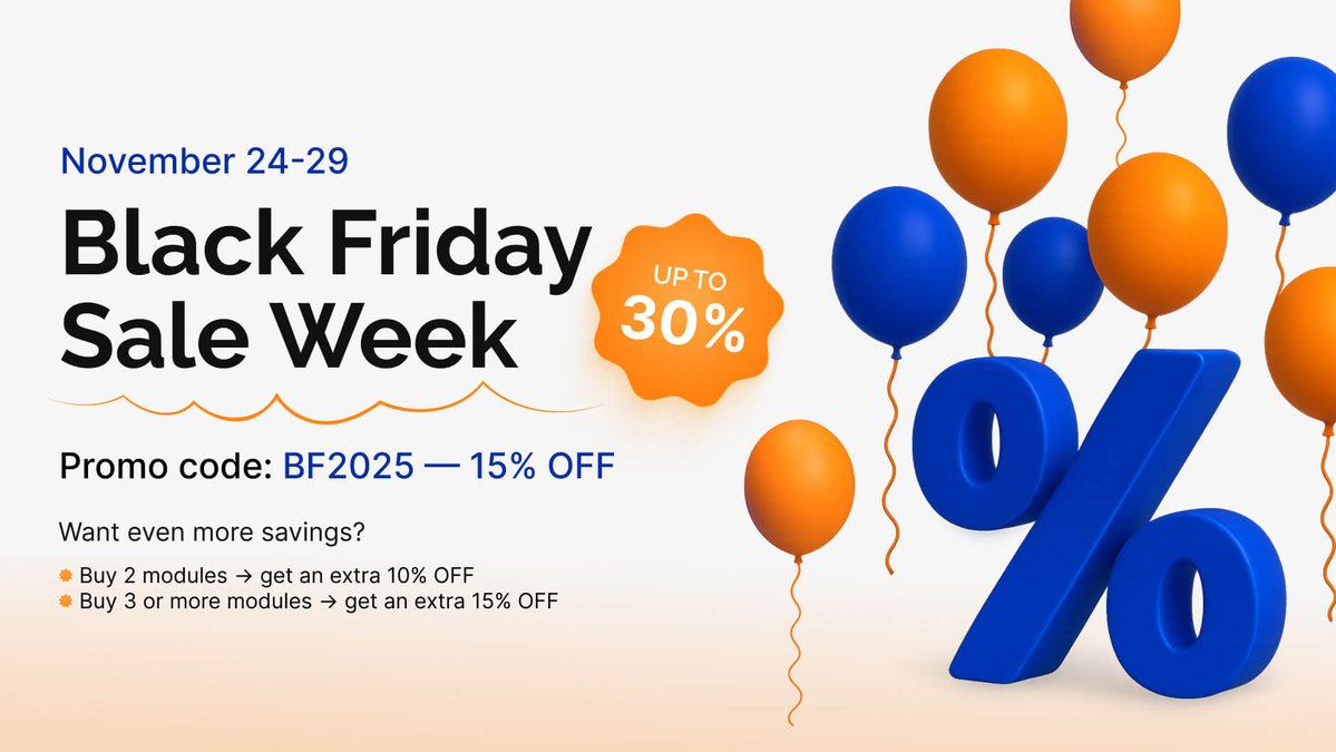 mirasvit's tweet image. Up to 30% off on Magento modules 🔥

BF2025 gives 15%. Bundles: 2 = 10%, 3+ = 15%. Stack both Nov 24–29.

mirasvit.com/magento-2-exte…

#Mirasvit #Ecommerce #MagentoExtensions #BlackFriday