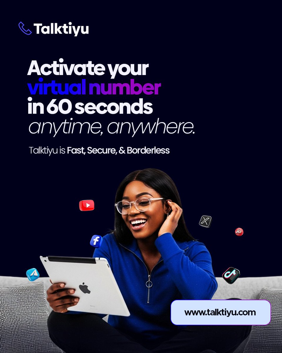 OurTalktiyuApp's tweet image. Why wait when you can connect instantly? 🚀 With Talktiyu, your virtual number is ready in just 60 seconds. 

Start today at talktiyu.com
-
#Talktiyu #VirtualNumber #DigitalFreedom