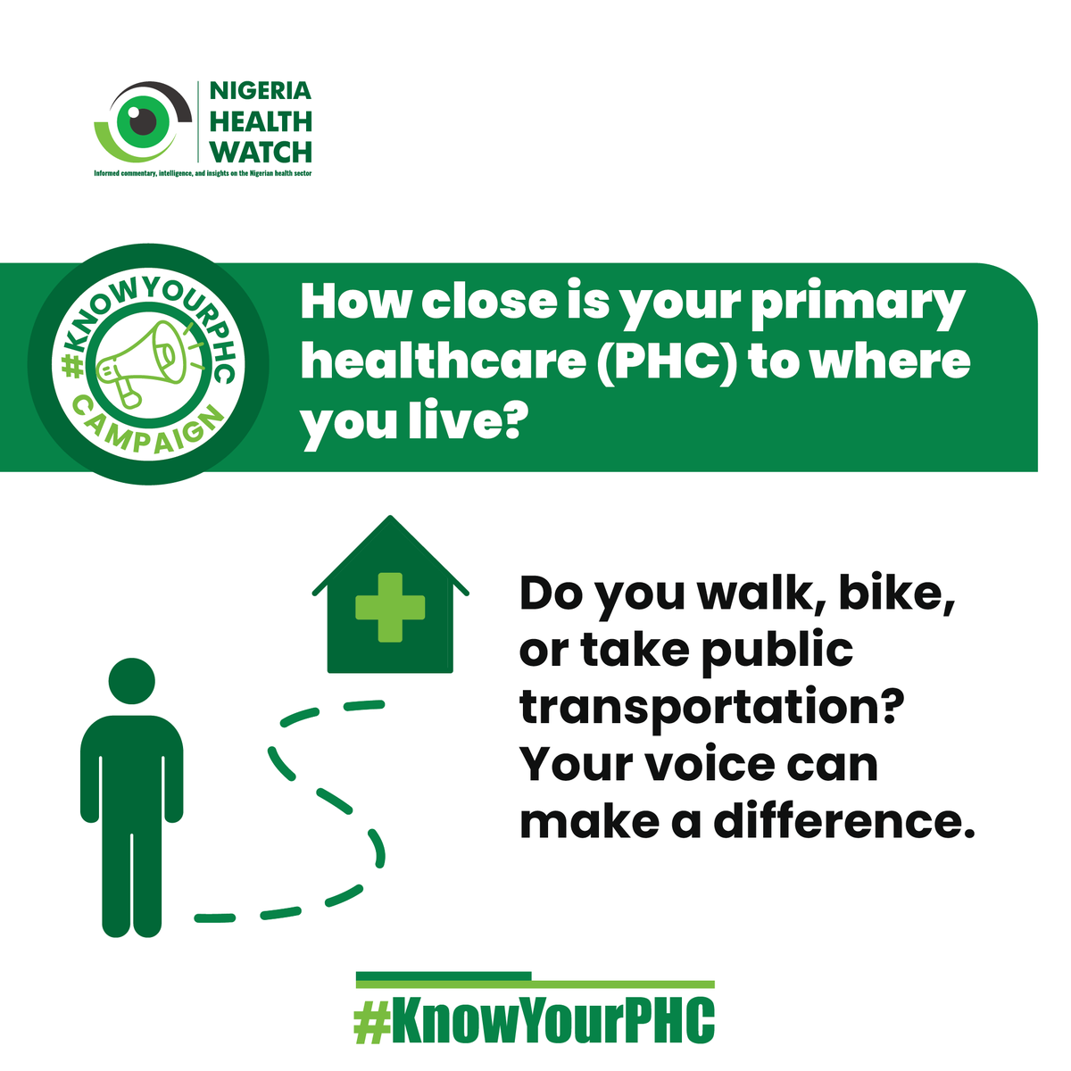 nighealthwatch's tweet image. For Many Nigerians, access to the #PHC is easy. For others, it is a journey. 
Every Nigerian deserves a PHC they can easily reach, no matter the state they live in.
Record a short video or picture showing the distance and what the journey looks like. #KnowYourPHC.