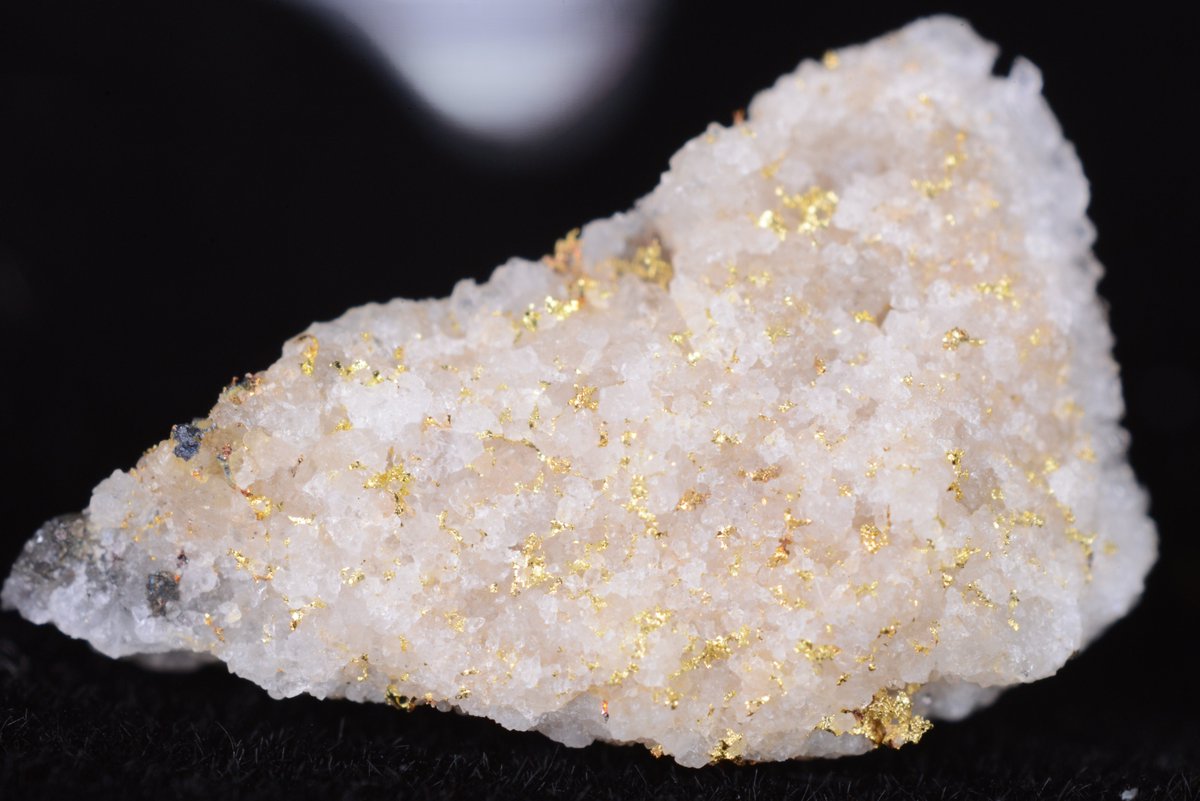 中瀬鉱山の自然金である。標本自体は左右12mm程度と非常に小さいが、金