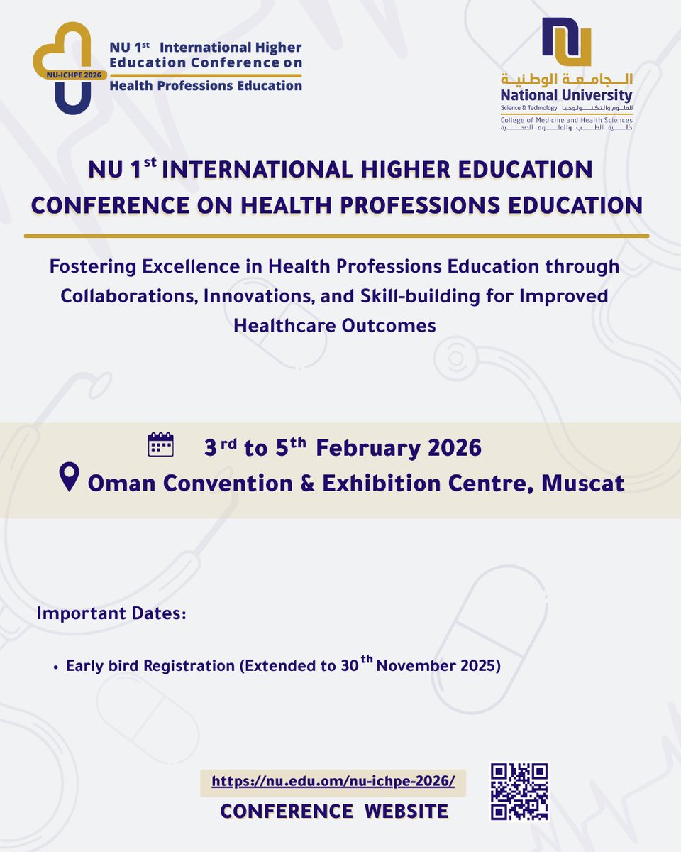 📢 Early Bird Registration Extended!

Great news! The Early Bird registration for the NU 1st International Higher Education Conference on Health Professions Education, has been extended for a short period.

This is your last chance to secure the discounted rate.