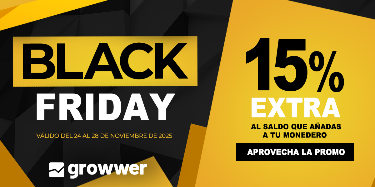 🎉 ¡Arranca el Black Friday en Growwer!

Del 24 al 28, consigue 15% de saldo extra GRATIS en cada recarga. ¡Así de simple!

¿Cómo aprovecharlo?

1️⃣ Entra en tu cuenta de Growwer
2️⃣ Ve a tu monedero
3️⃣ Recarga con tu método preferido

*El saldo extra aparecerá automáticamente.