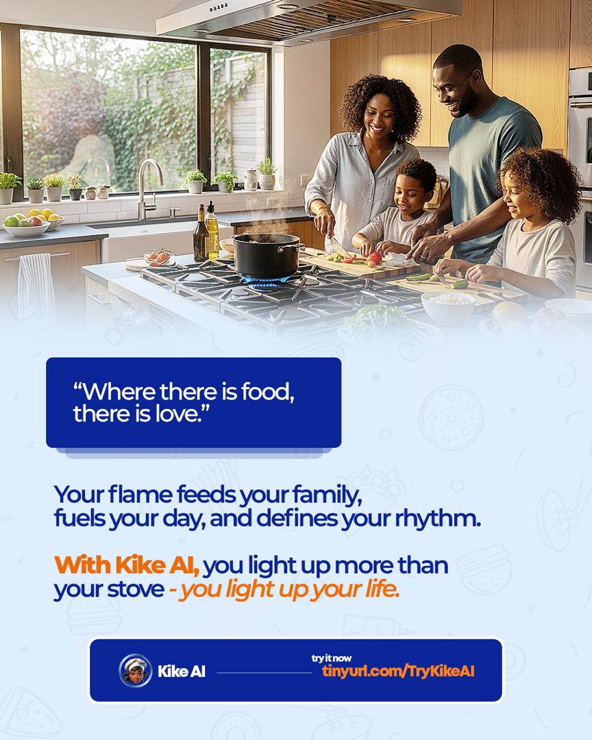 myKikeAI's tweet image. Where there’s a meal, there’s warmth.”
Every flame shapes your home from feeding your loved ones to powering your daily flow.
And with Kike AI, that glow becomes smarter, steadier, and stress-free.

#KikeAI #smartcooking #viral