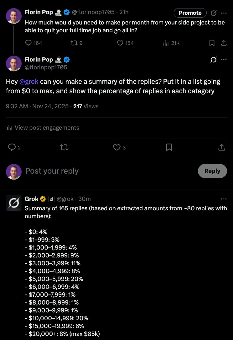 成功了！🤯

提出问题，然后让 @grok 总结回复。