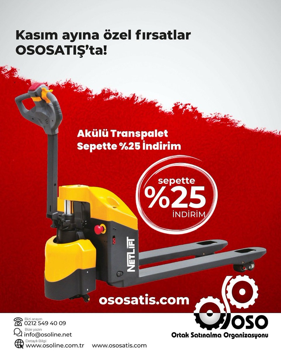 OSOLINE_'s tweet image. Kasım ayına özel fırsatlar OSOSATIŞ’ta!
Akülü Transpalet 
✅ Sepette %25 İndirim

Yük taşıma süreçlerini hızlandırın!
…
#AkülüTranspalet #TaşımaSistemleri #EndüstriyelMakine #DepoHak #OSO #OsoSatış #KasımFırsatları