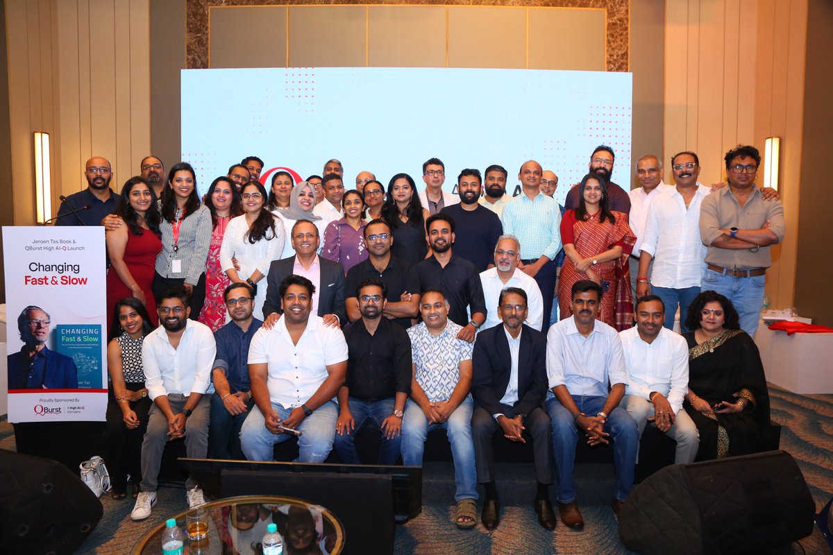 QBurst's tweet image. We hosted the official launch of Changing Fast and Slow by Jeroen Tas at Four Points by Sheraton, Kochi. The event featured insightful discussions on business transformation, AI relevance, and industry trends with Jeroen Tas, Vishal Kulshrestha, and Arun ‘Rak’ Ramchandran.