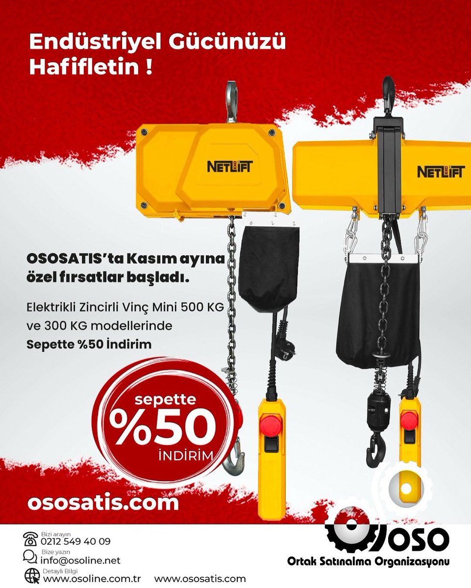 OSOLINE_'s tweet image. Endüstriyel Gücünüzü Hafifletin!
OSOSATIŞ’ta Kasım ayına özel fırsatlar başladı.
Elektrikli Zincirli Vinç Mini 500 KG ve 300 KG modellerinde
✅ Sepette %50 İndirim 

#EndüstriyelMakine #ZincirliVinç #Sanayi #Üretim #KaldırmaEkipmanları #OSO #OsoSatış #OsoLine #EndüstriyelÇözümler