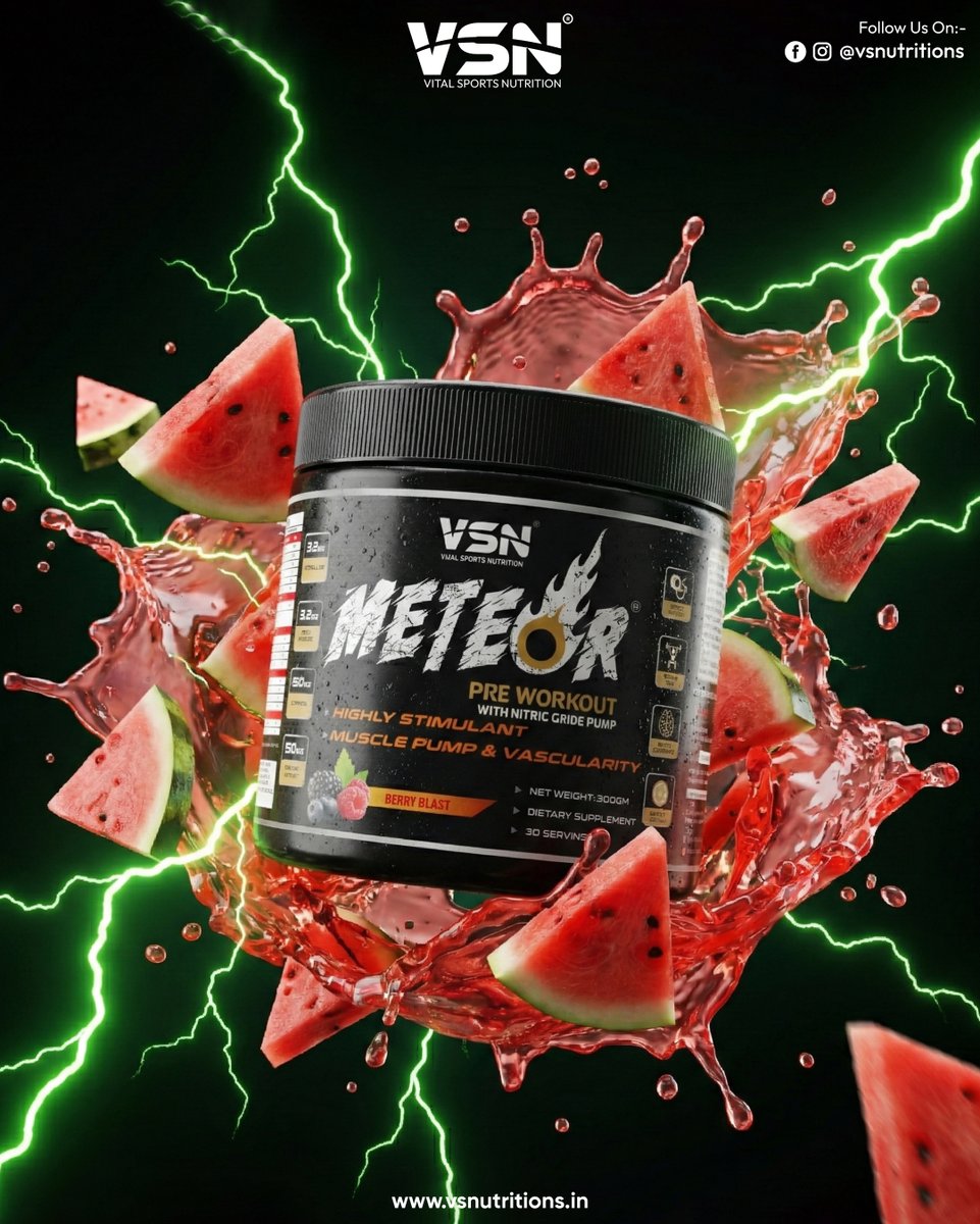 vsnutritions's tweet image. Unleash the blast before you even hit your first rep ⚡🔥

VSN METEOR Pre-Workout is here to ignite your training with intense energy, razor-sharp focus, and insane pumps.
Berry Blast flavor + explosive performance = your new gym ritual. 🍉💥

#BerryBlast #GymFuel #PreWorkout