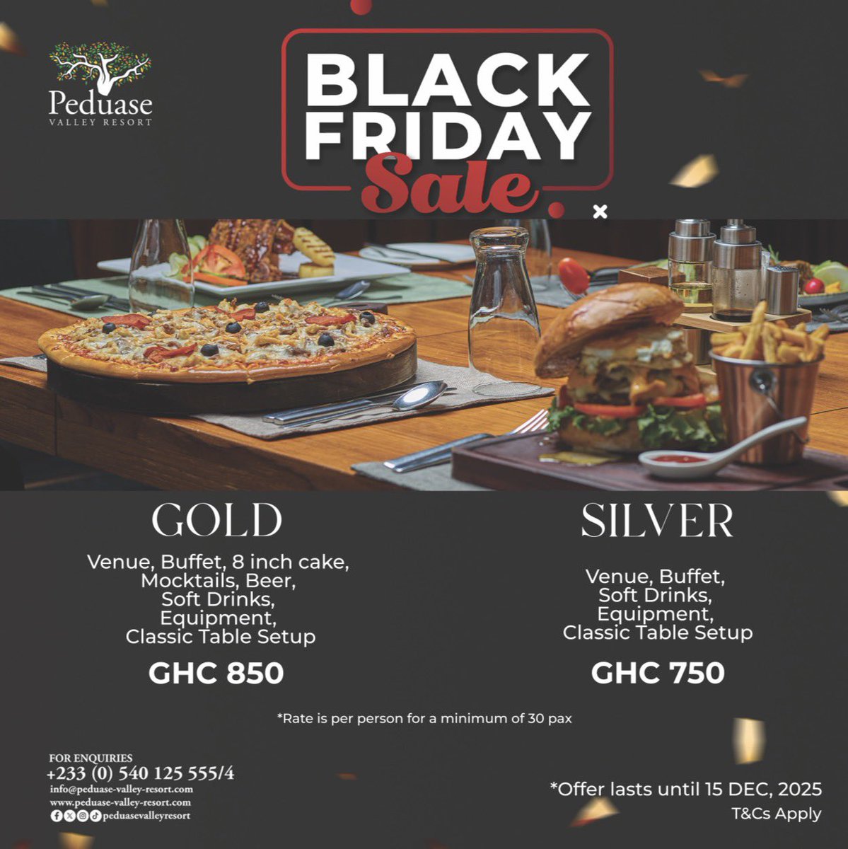 PeduaseValley's tweet image. Black Friday Sale! Wrap up the year in style at Peduase Valley Resort. Reward your team with an unforgettable corporate retreat. Fine dining, timeless memories and breathtaking views. Celebrate success, recharge, and reconnect. Book your end-of-year package with us today!