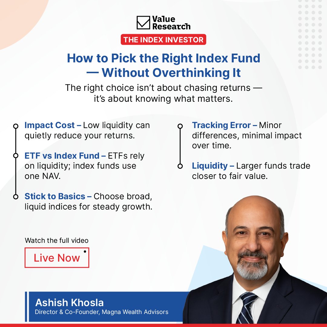You don’t need to decode every metric.
You just need to know which ones actually affect your returns.

From impact cost to liquidity, Ashish Khosla (Director &amp; Co-Founder at Magna Wealth Advisors) breaks down what really matters when choosing an index fund - and what most