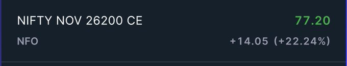 Trend_Masters_'s tweet image. #POSITIONAL 

NIFTY 26200 CE (NOV Expiry)
CMP is 70-80 
Can hit 98/120/160+ 
SL 35 

Disclaimer : Plz Follow your own risk management.