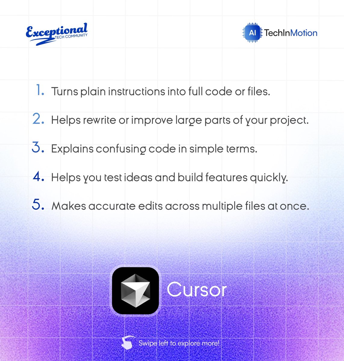 etctechies's tweet image. Welcome to a new week🤩🤩

Today we are showing you how smart AI tools are helping developers and professionals work faster, smoother, and more creatively every day. 

Swipe to see how tech keeps evolving! 🚀 

#TechInMotion #AICommunity #WorkflowAutomation #Innovation