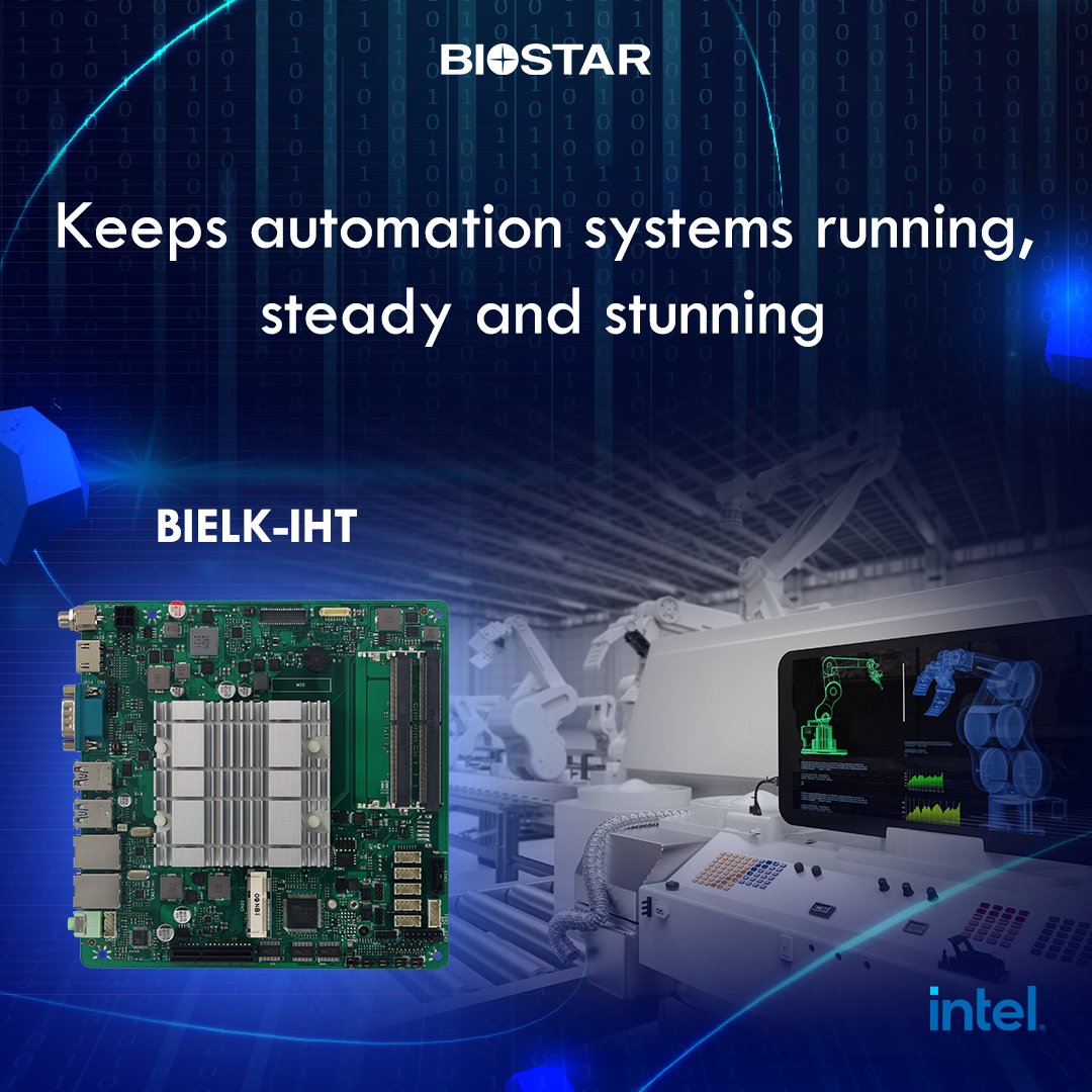BIELK-IHT is built for continuous operation and made for real industrial work. If your automation deserves the best, this is the board that delivers.

Know more:
biostar.com.tw/app/en/ipc/int…

#BIOSTAR #intel #industrialautomation #IndustrialSolutions