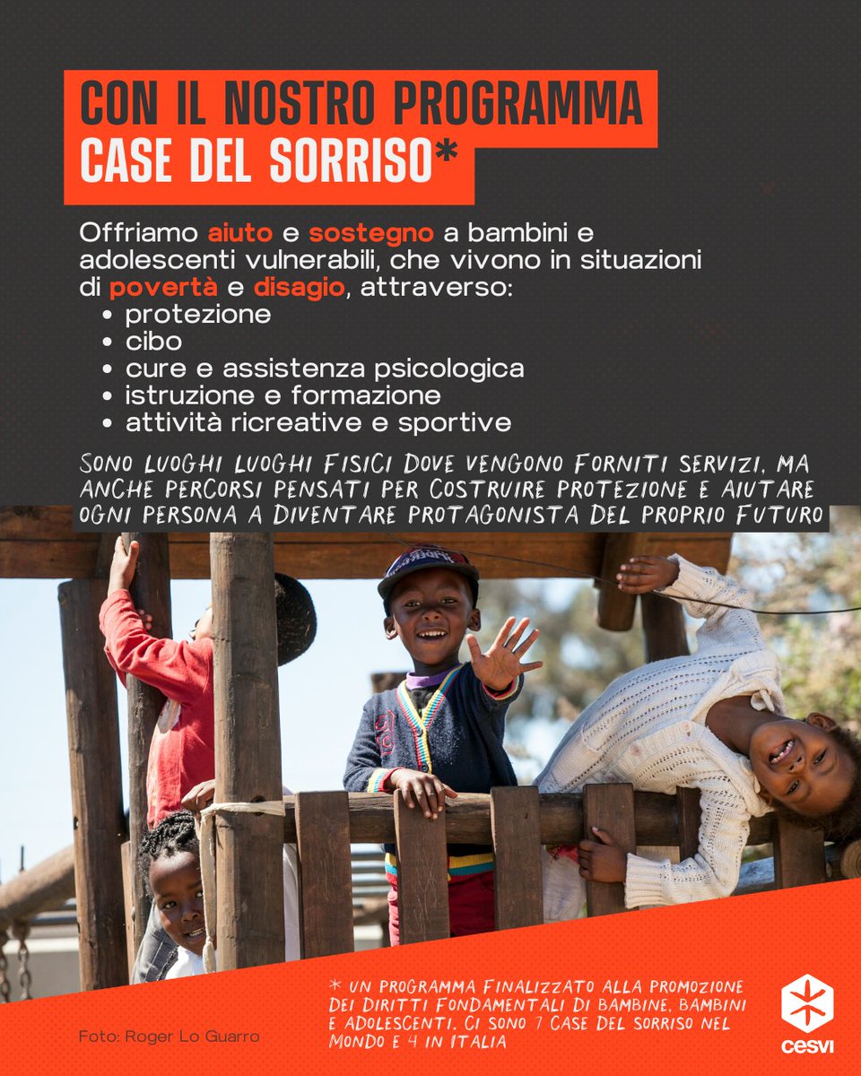 FondazioneCESVI's tweet image. 🏠 Con il nostro Programma #CaseDelSorriso garantiamo un futuro libero da povertà a bambini, bambine e adolescenti.
👁️ Offriamo protezione e sostegno concreto.
🧡 Dai un tetto alla speranza a bambini vulnerabili in Italia e nel mondo: donazioni.cesvi.org/b?cid=8&amp;amp;amount…