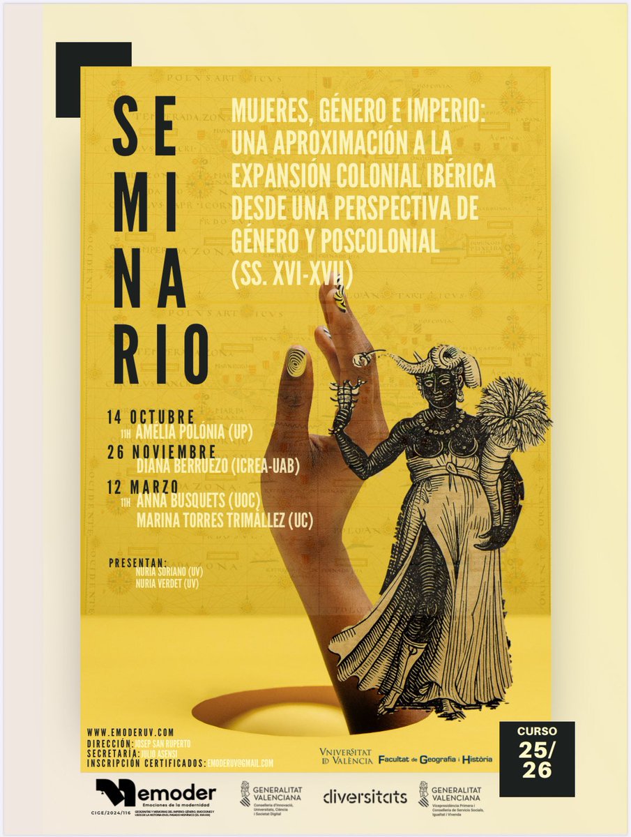 emoderUV's tweet image. ✨ Este miércoles 26 de noviembre, 16h (📍Aula 014, Aulari Oest – F. de Ciències Socials UV) 🔗Nos acompaña Diana Berruezo (ICREA–UAB) para 🗣️:
“Mujeres afrodiaspóricas en el Atlántico ibérico: vidas, memorias y resistencias”.
🖤🌍 Una cita imprescindible ⬇️