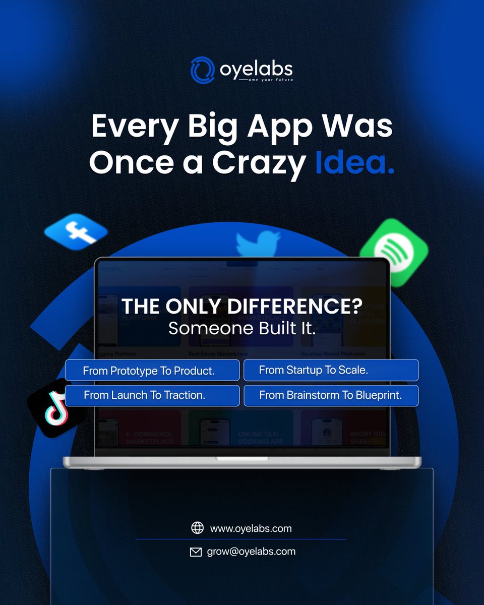 oyelabs's tweet image. 🔥 The apps we can’t live without today… were laughed at once.

Someone stopped waiting and started building.

At @oyelabs, we turn raw ideas into real, scalable products- from prototype → launch → scale.

Got an idea worth building?
Let’s do it. #Startup #Tech #OyeLabs