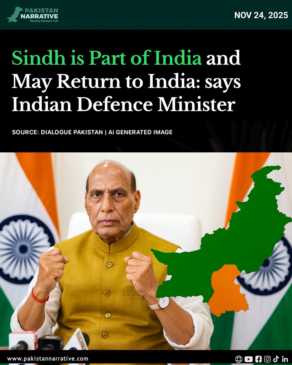 India’s defence minister sparked discussion after saying that Sindh is historically linked to India and “may return” in the future. 

The statement has drawn attention on both sides of the border and added to the ongoing political conversation.

Disclaimer:
The following content