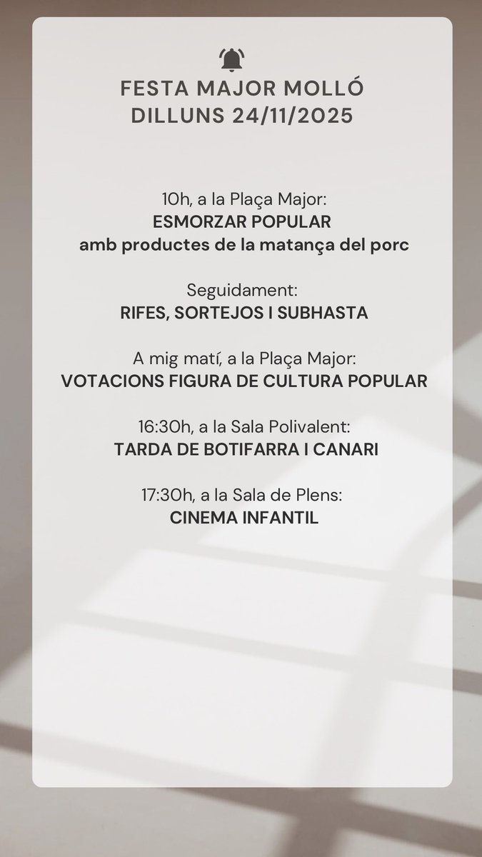 PROGRAMA D'ACTES FESTA MAJOR DE MOLLÓ: 🗓 Dilluns, 24 de novembre