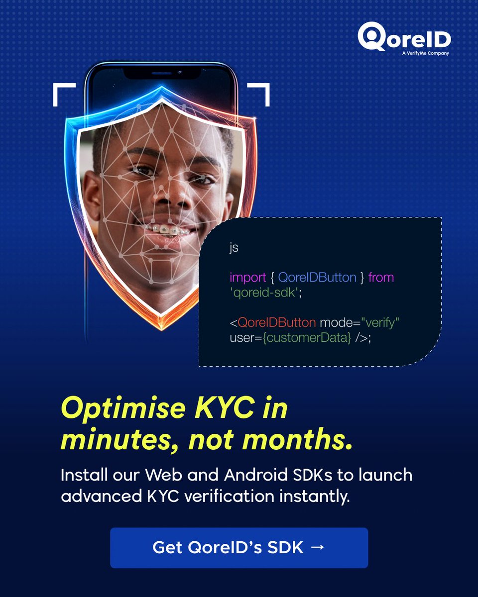 getqoreid's tweet image. Why wait months to onboard customers when you can integrate KYC in minutes?
With QoreID’s SDKs, you get speed, accuracy, and enterprise-grade security in one click.

Get started today.

#KYC #BusinessVerification #SDK #QoreID