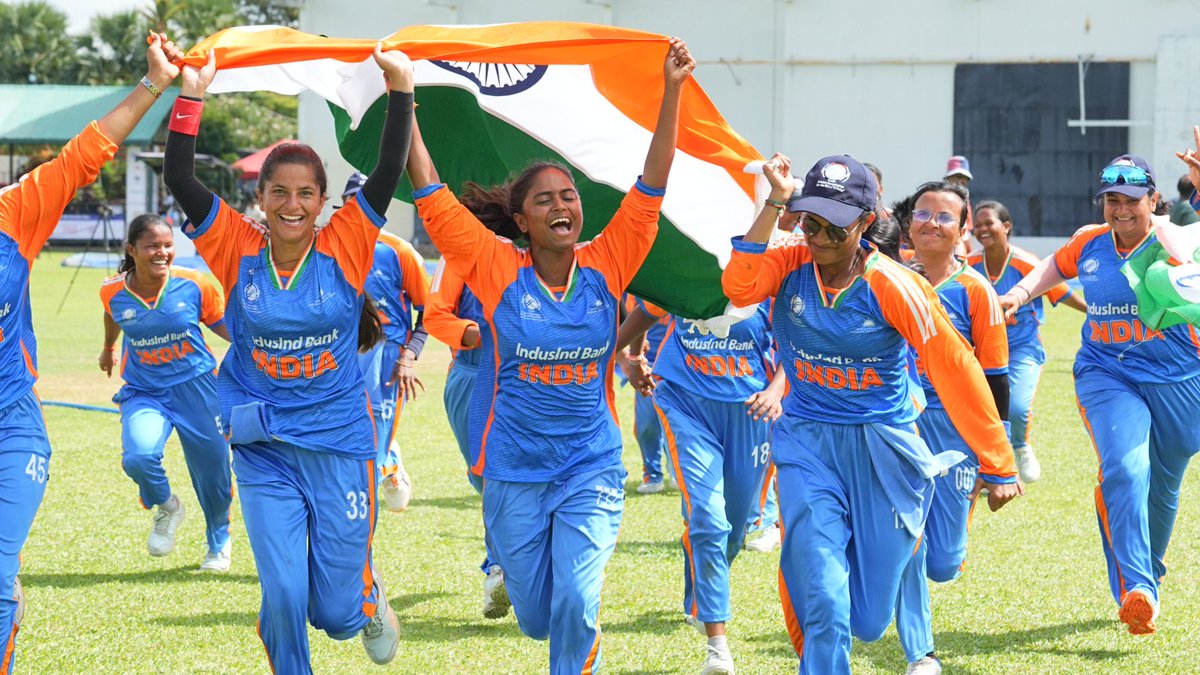 AmdavadOlympics's tweet image. Unstoppable. Unmatched. Unforgettable. 🇮🇳✨
#WallOfChampions

Team India’s victory at the Women’s T20 Cricket World Cup for the Blind is one for the history books! 🏆🔥

#GSID #GujaratSportsInfrastructureDevelopment #India #Sports