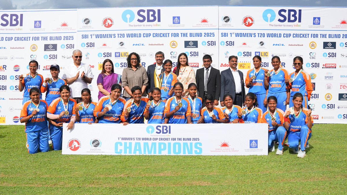 AmdavadOlympics's tweet image. Unstoppable. Unmatched. Unforgettable. 🇮🇳✨
#WallOfChampions

Team India’s victory at the Women’s T20 Cricket World Cup for the Blind is one for the history books! 🏆🔥

#GSID #GujaratSportsInfrastructureDevelopment #India #Sports