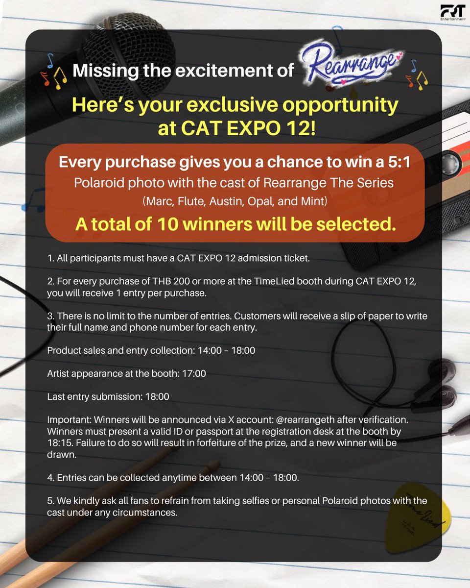 frt_ent's tweet image. 📌 เงื่อนไขกิจกรรมพิเศษ สำหรับงาน CAT EXPO 12 เท่านั้น!

      Special activity terms: Only for CAT EXPO 12!

#TimeLied
#RearrangeTheSeries
#CATEXPO12
#CATRADIO
#FRTentertainment