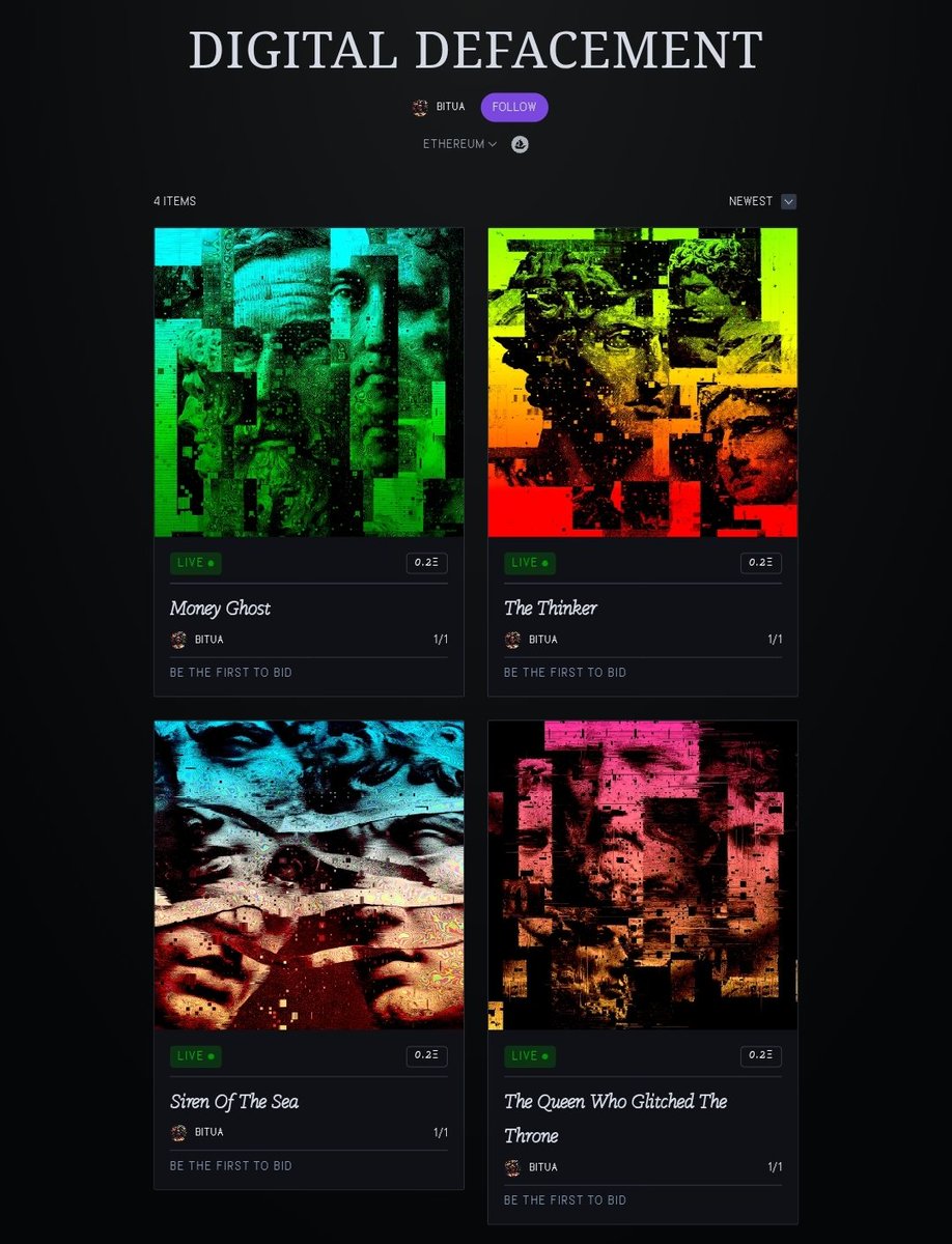bitua388_bitua's tweet image. Good Morning 🩷

&quot;DIGITAL DEFACEMENT&quot;  is LIVE🔥 on @TransientLabs

A Collaborative collection by myself and @Segunadewalee_

A playful, messy collaboration that shows how money and power look when the digital world chews them up.

Reserve: 0.2ETH 
More 🧵👇