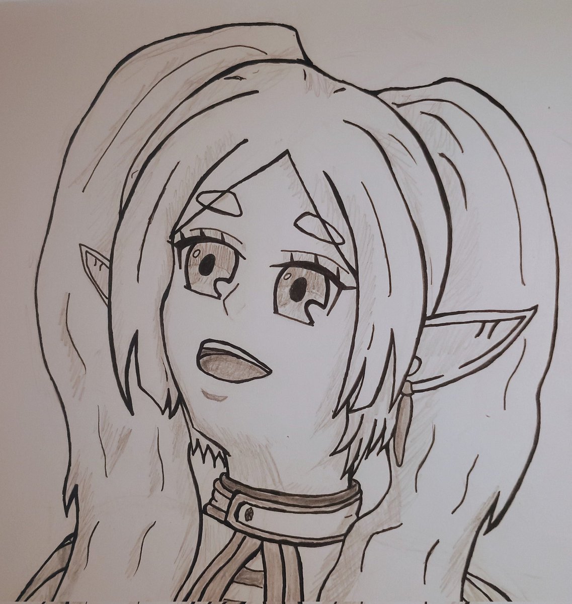 Got challenged to try that head angle, and decided to draw Frieren happy about her anime getting season 2 next year