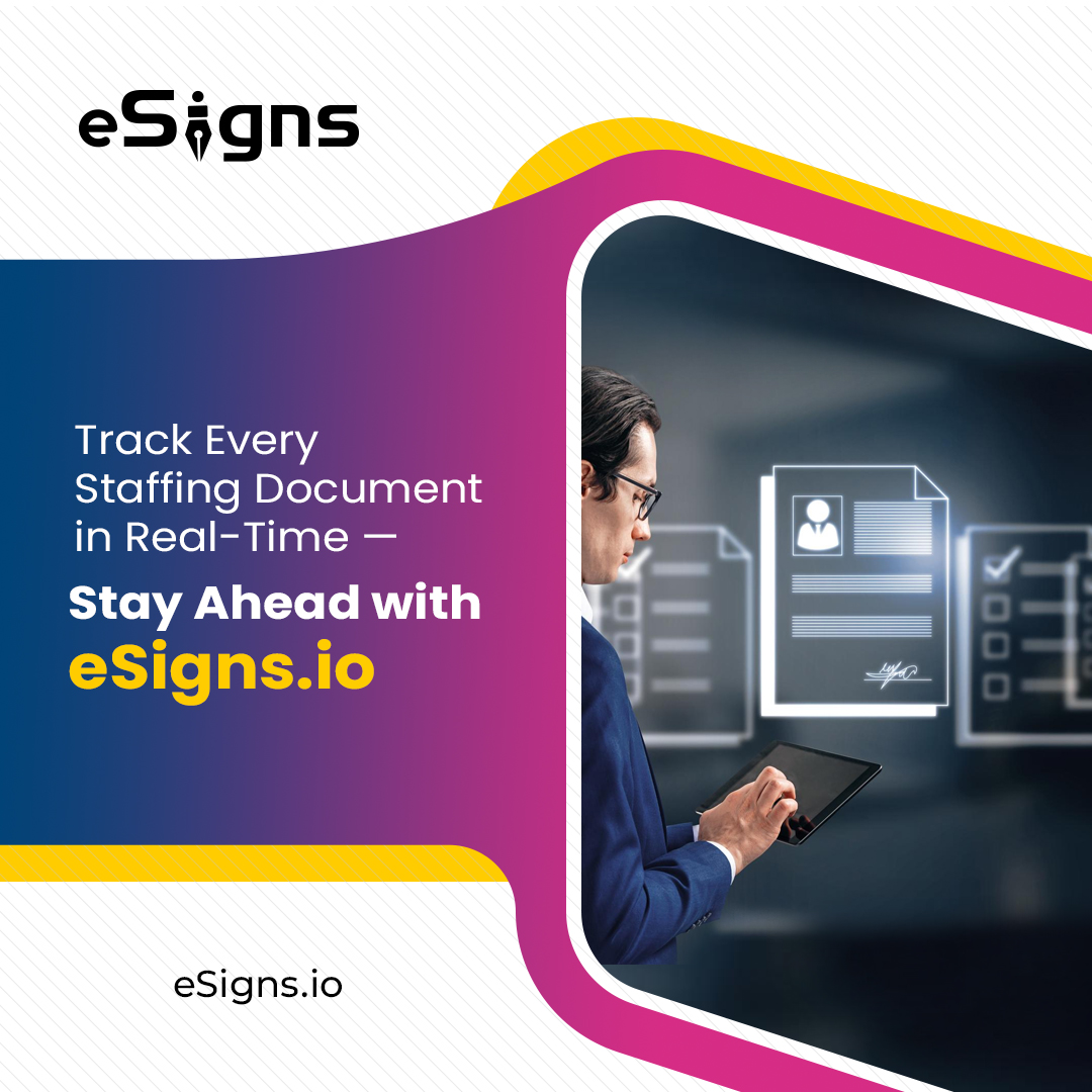 eSignsSoftware's tweet image. With eSigns&apos; real-time document tracking, every document moves with speed, transparency, and AI-driven precision. Ready to track your staffing document workflows smarter and faster? Try eSigns.io for free today! #staffingsoftware #documenttracking #realtime