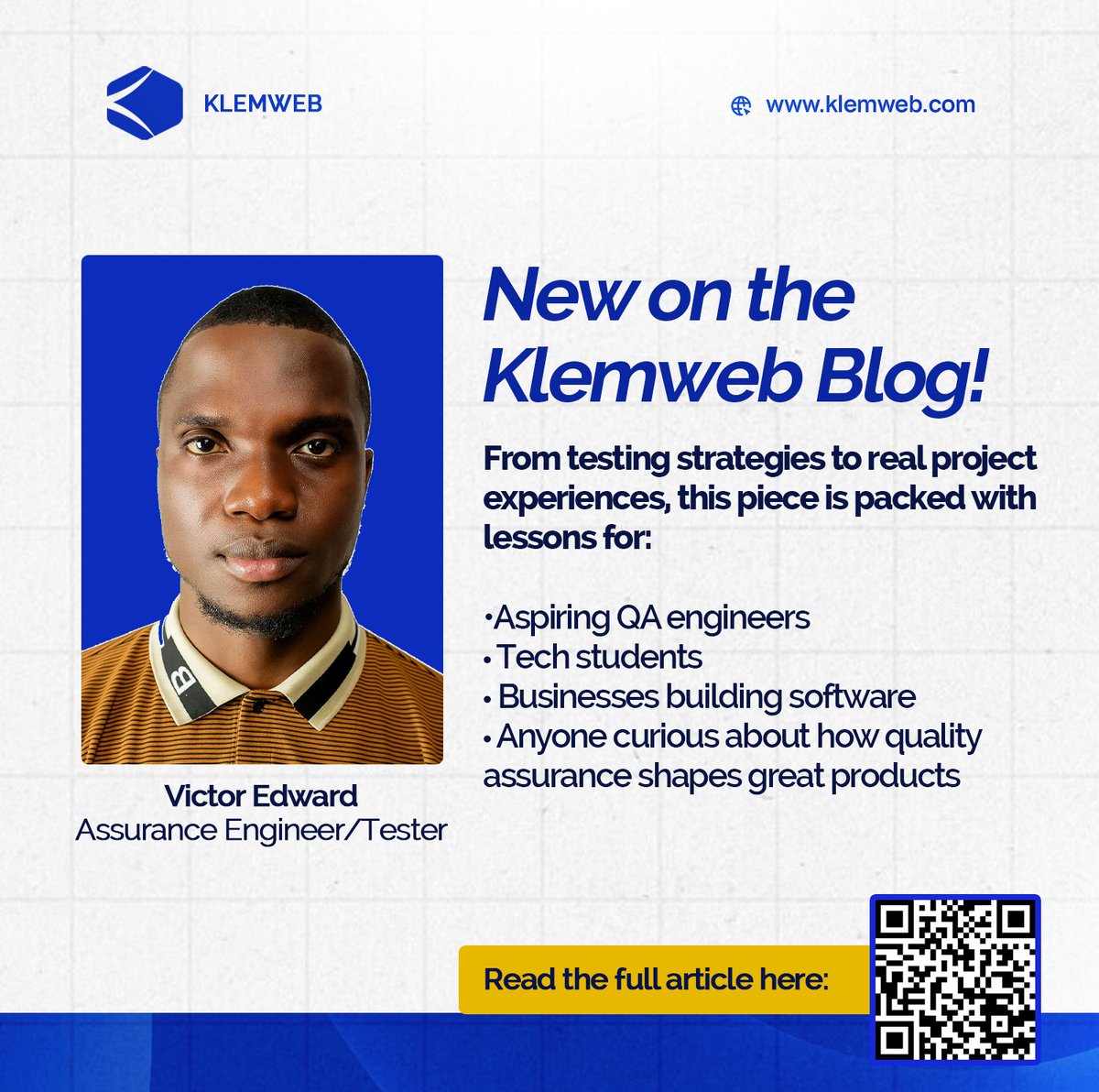 klemweb's tweet image. Our QA Engineer, Vico, just shared an insightful article about what it truly takes to deliver quality, reliability, and user-focused software at Klemweb. 💡💻

👉 Read the full article here: klemweb.com/blog_post.php?…

#Klemweb #BlogUpdate #QualityAssurance #QAEngineer