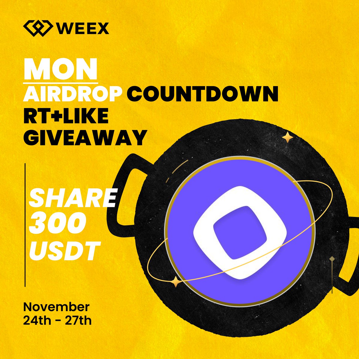 🔔 $MON <a href="/monad/">Monad (mainnet arc)</a> Trending coin Giveaway
🎁 $300 USDT shared by 6 winners!

To Enter:
🔸 Follow <a href="/WEEX_Official/">WEEX</a> 
❤️ Like &amp; RT
🔸 TAG 3 FRENDS+ Drop WEEX UID

👉 Register On WEEX:weex.com/events/welcome…

#Giveaway #Monad #Mainnet