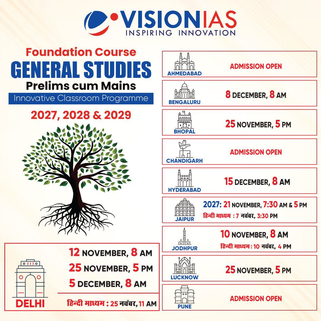 Vision_IAS's tweet image. GS Foundation Course: Build Your Path to UPSC CSE 2027, 2028 &amp;amp; 2029

Join our regional centres for:
• Expert Faculty from Delhi
• Comprehensive Syllabus Coverage 
• One-to-One Mentoring 
• All India Test Series

📌visionias.in

#VisionIAS #UPSCCSE #FoundationCourse