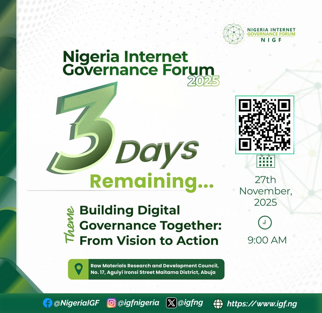Only 3 days to go. Have you registered for NIGF 2025?

#NIGF2025 #DigitalGovernance