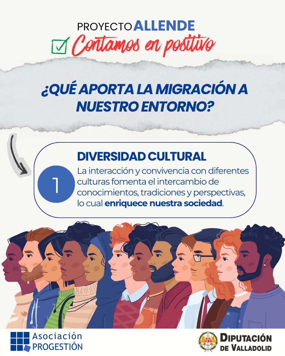 👉Desde nuestro proyecto #Allende en <a href="/ProgestionCYL/">Asociación Progestión Castilla y León</a>, financiado por la <a href="/Dip_Va/">Diputación de Valladolid</a>, queremos promover una perspectiva positiva de la migración.

✅En nuestra primera publicación de #ContamosEnPositivo respondemos a esta pregunta con el primer motivo: la diversidad cultural.