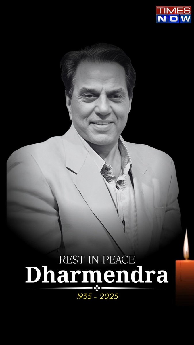 TimesNow's tweet image. #Breaking || Veteran actor Dharmendra no more.

- Family's official statement awaited.  

#Dharmendra #TNCards