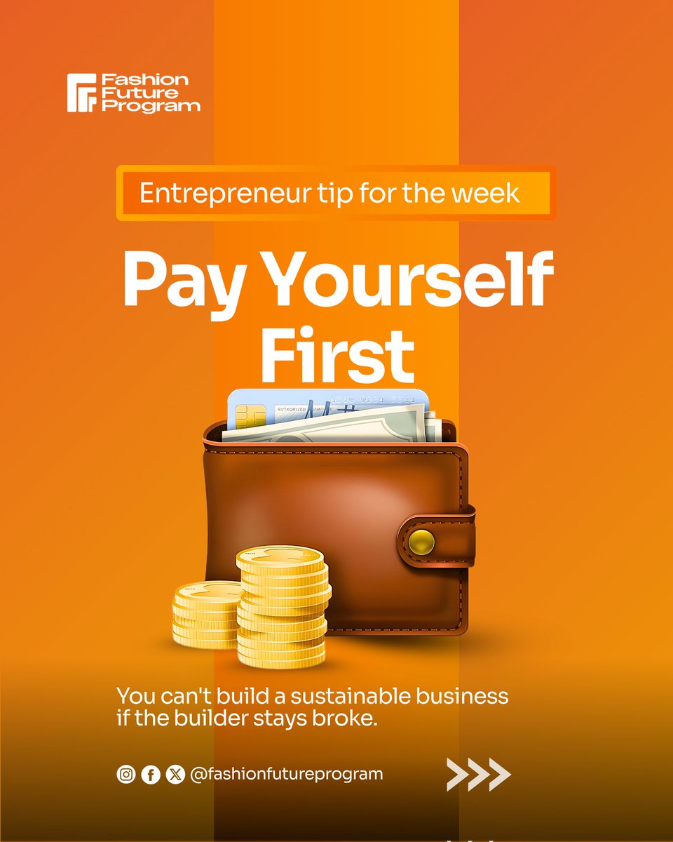 fashionfuturep's tweet image. Entrepreneurs, hear this:
If you never pay yourself, you’re not running a business. You’re running on fumes.

Take something from every sale. Build the habit.
Pay yourself first. Your future will thank you.

#FashionFutureProgram #EntrepreneurTips #BuildSmart #BusinessGrowth