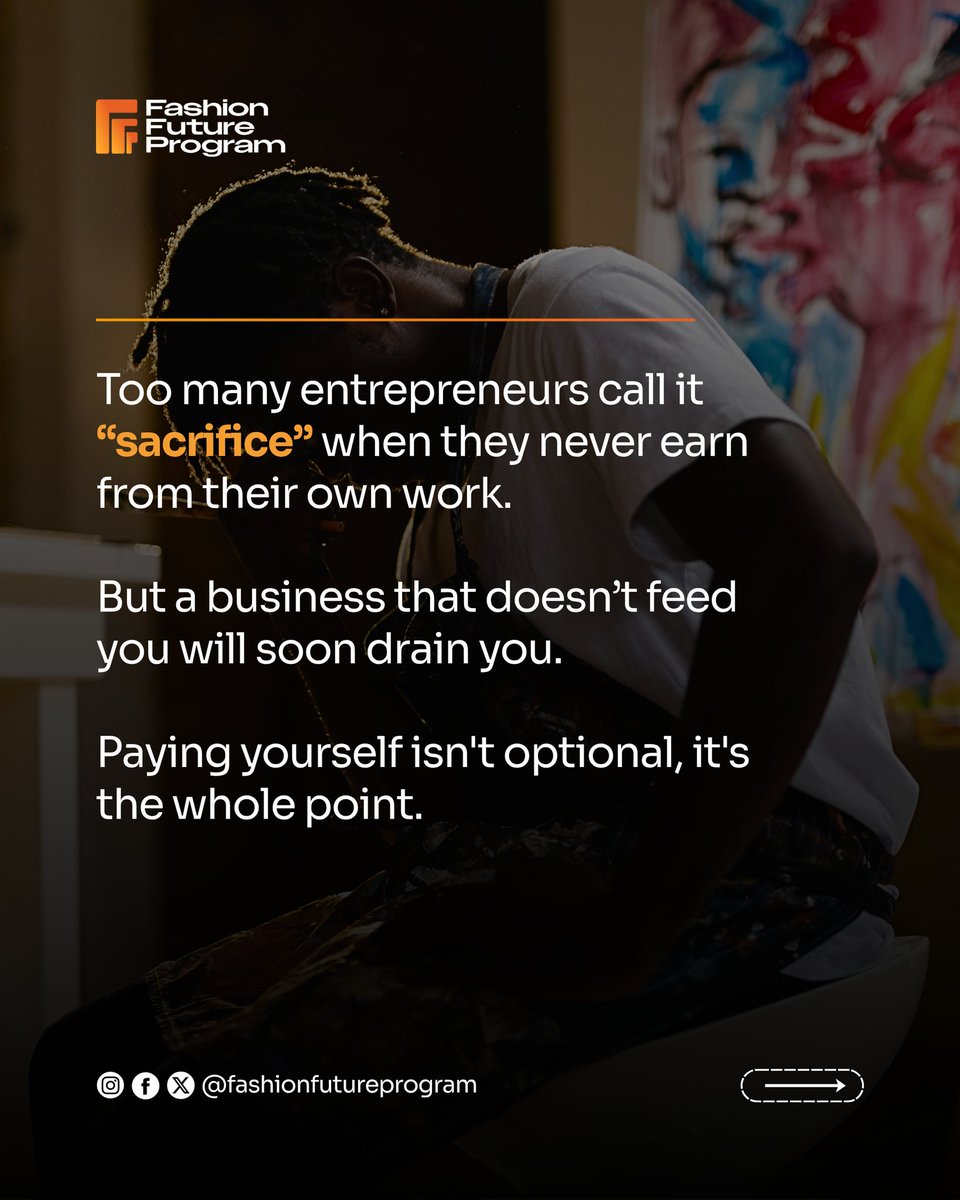 fashionfuturep's tweet image. Entrepreneurs, hear this:
If you never pay yourself, you’re not running a business. You’re running on fumes.

Take something from every sale. Build the habit.
Pay yourself first. Your future will thank you.

#FashionFutureProgram #EntrepreneurTips #BuildSmart #BusinessGrowth