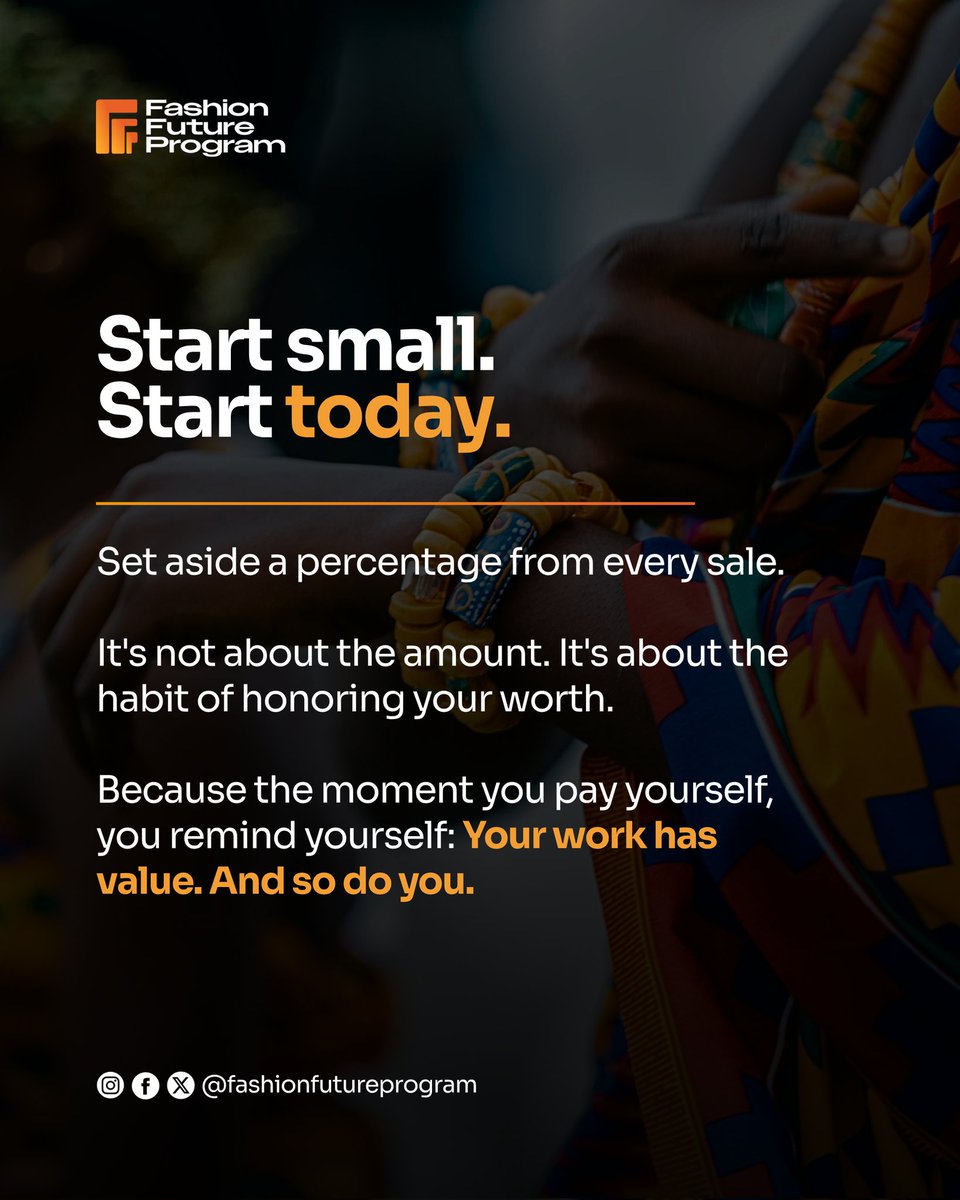 fashionfuturep's tweet image. Entrepreneurs, hear this:
If you never pay yourself, you’re not running a business. You’re running on fumes.

Take something from every sale. Build the habit.
Pay yourself first. Your future will thank you.

#FashionFutureProgram #EntrepreneurTips #BuildSmart #BusinessGrowth