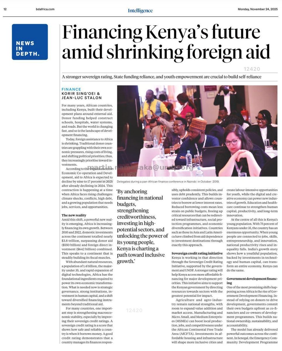 SingoeiAKorir's tweet photo. Our joint article in the ⁦@BD_Africa⁩ with Jean Luc Stallone, Head ⁦@UNDPKenya⁩ , on reimagining development financing. ⁦@ForeignOfficeKE⁩ https://t.co/Mxn1LDrDmc