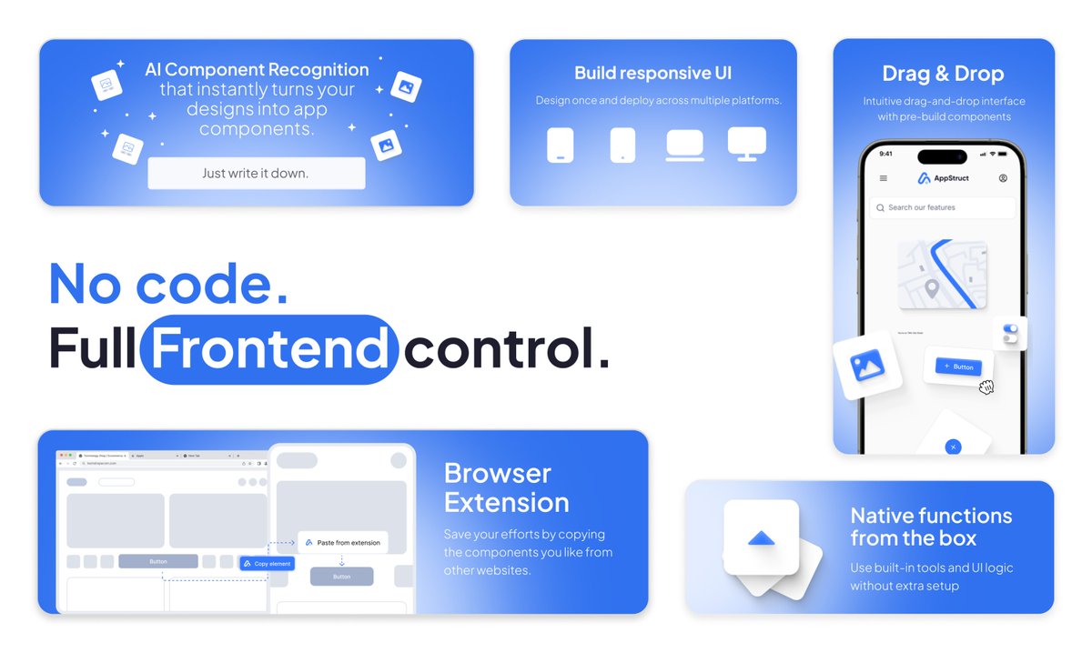 app_struct's tweet image. No full-stack team? No problem. Your app idea is valid. Let our AI be your co-founder. 🚀 

#NoCode #Startup #AppStruct #AI